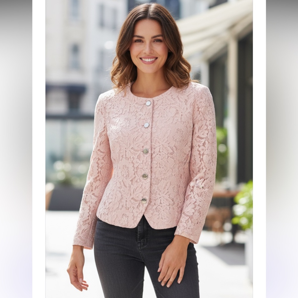 NWT Calvin Klein Lace Blazer Jacket in Blush Pink Lightweight SZ-10